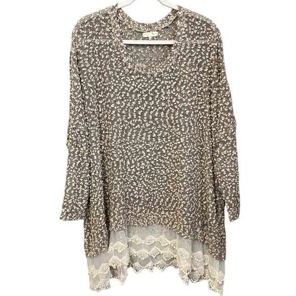 ANTHROPOLOGIE‎ Rye Oversized
Popcorn Sweater with Lace Trim Top size XL - Picture 1 of 6